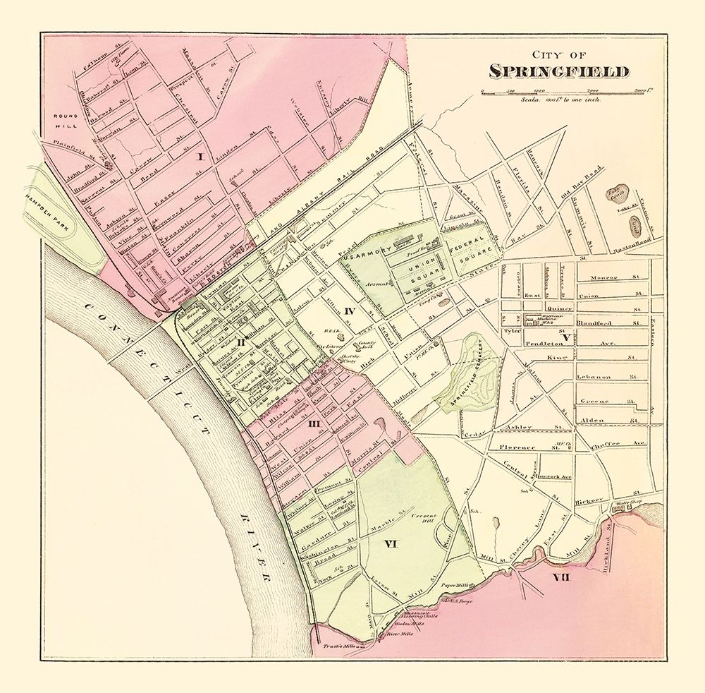 Springfield Massachusetts - Walling 1871 art print by Walling for $57.95 CAD