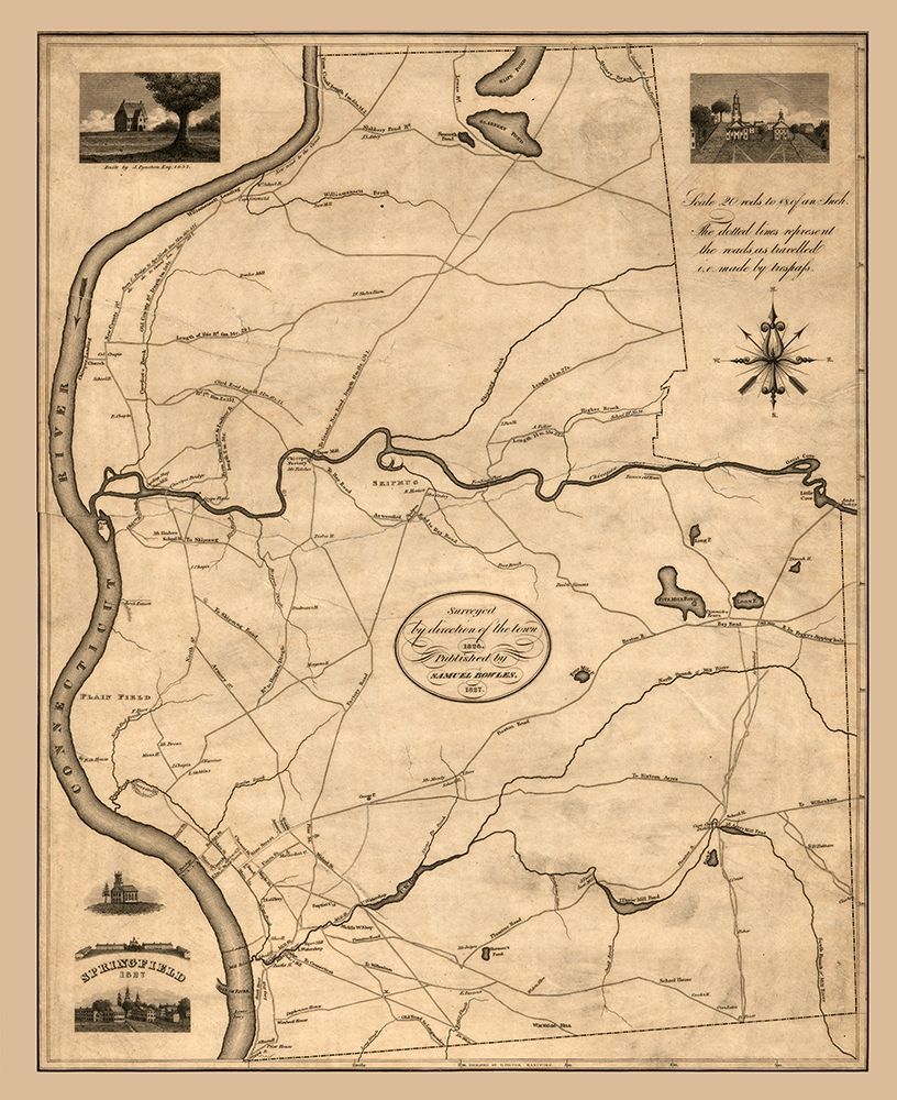 Springfield Massachusetts - Bowles 1827 art print by Bowles for $57.95 CAD
