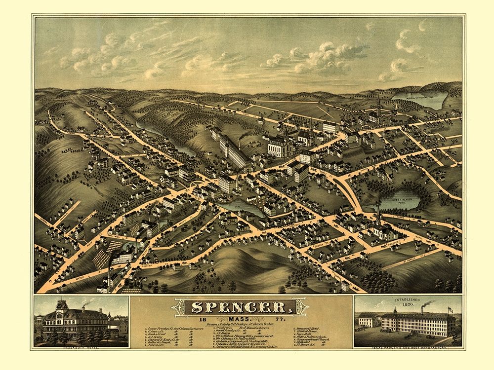 Spencer Massachusetts - Bailey 1877 art print by Bailey for $57.95 CAD