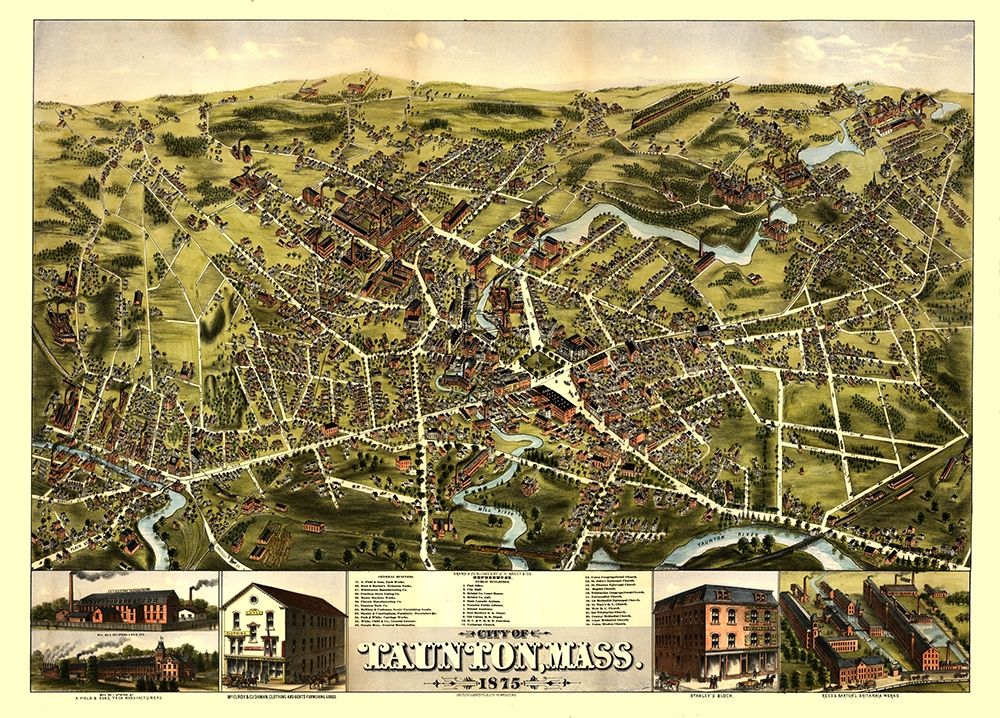 Taunton Massachusetts - Bailey 1875 art print by Bailey for $57.95 CAD