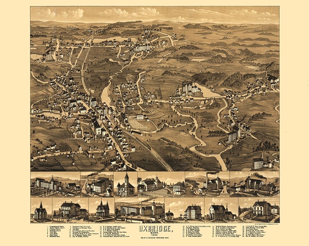 Uxbridge Massachusetts - Bigelow 1880 art print by Bigelow for $57.95 CAD