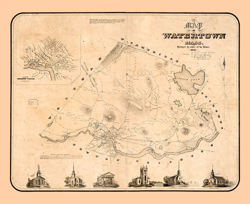 Watertown Massachusetts - Whiting 1850 art print by Whiting for $57.95 CAD