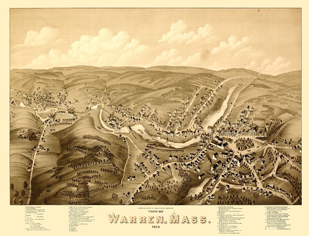 Warren Massachusetts - Bailey 1879 art print by Bailey for $57.95 CAD