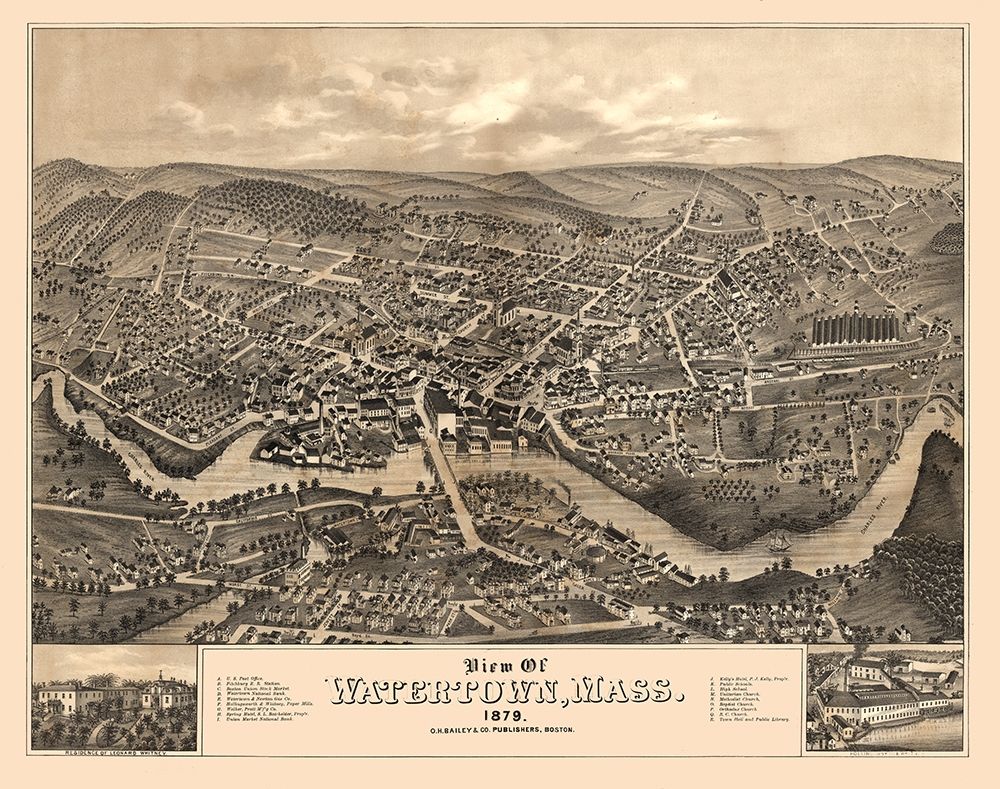 Watertown Massachusetts - Bailey 1879 art print by Bailey for $57.95 CAD