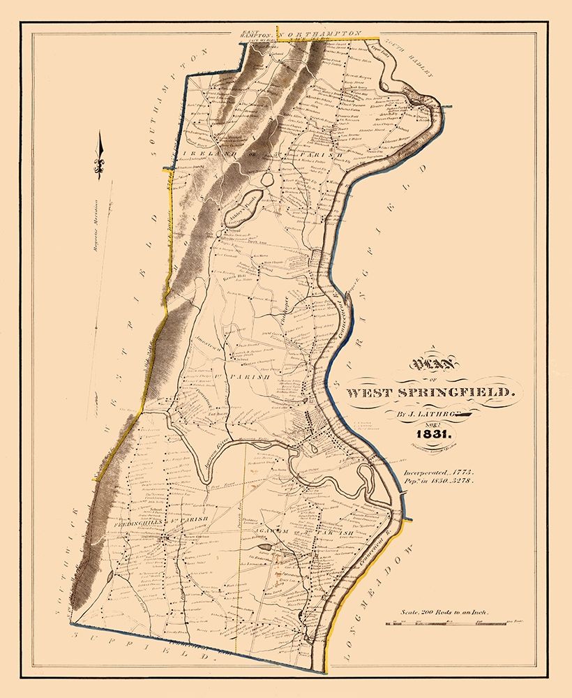 West Springfield Massachusetts - Lathrop 1831 art print by Lathrop for $57.95 CAD