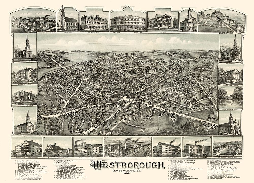Westborough Massachusetts - Bailey 1888 art print by Bailey for $57.95 CAD