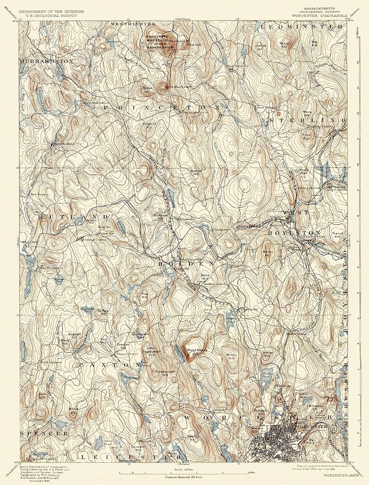Worcester Massachusetts Quad - USGS 1892 art print by USGS for $57.95 CAD