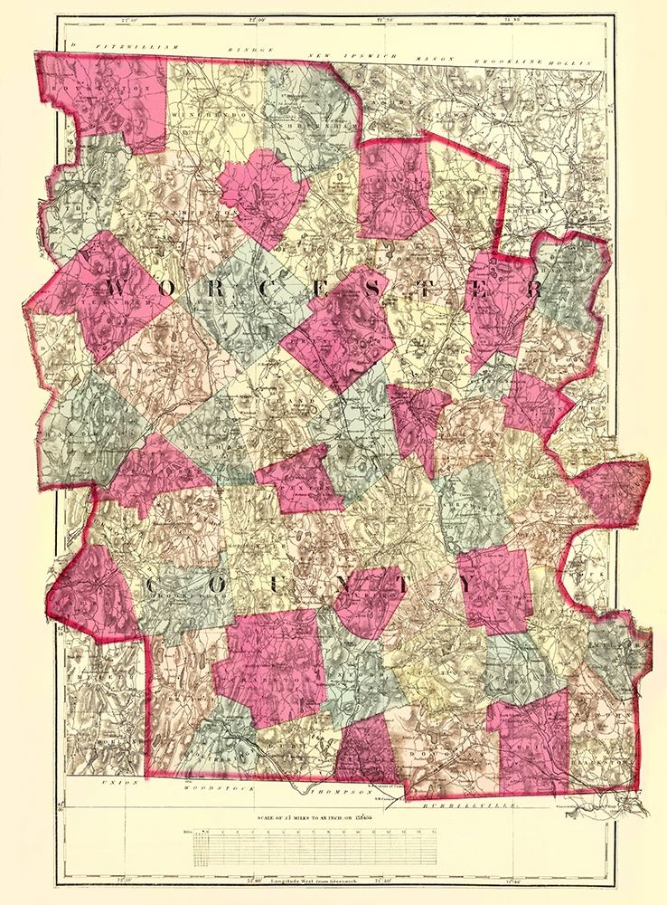 Worcester Massachusetts - Walling 1871 art print by Walling for $57.95 CAD