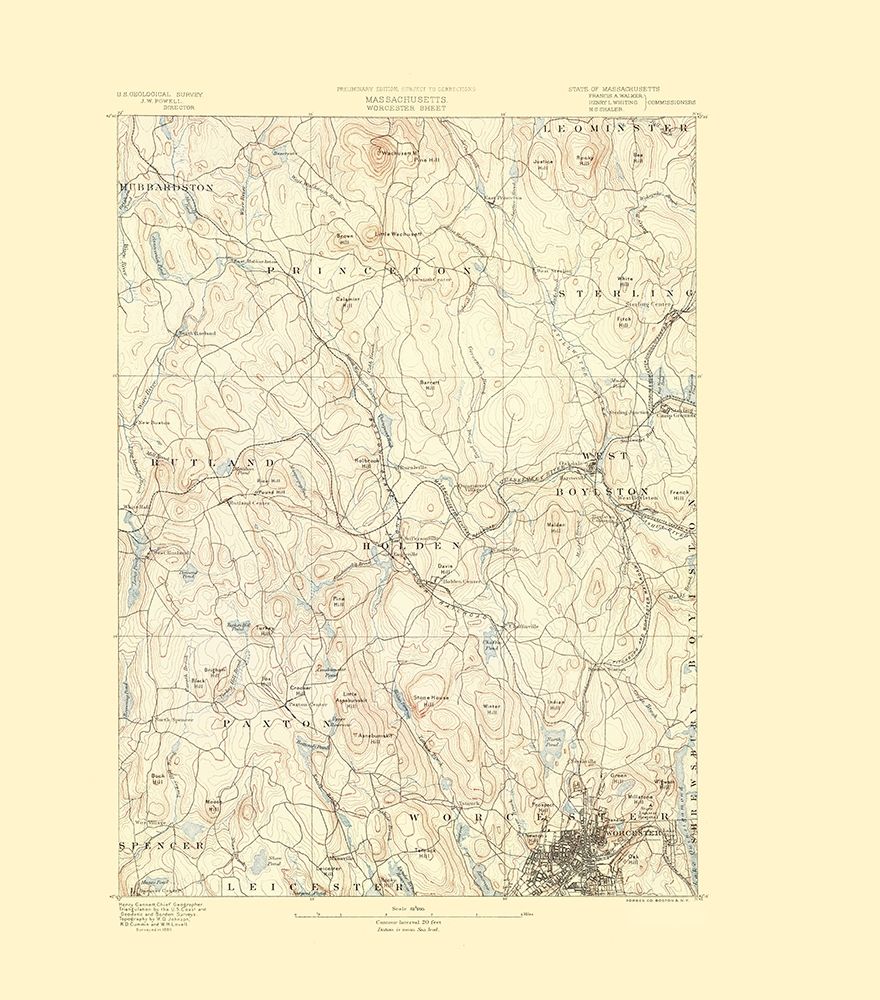 Worcester Massachusetts Sheet - USGS 1890 art print by USGS for $57.95 CAD