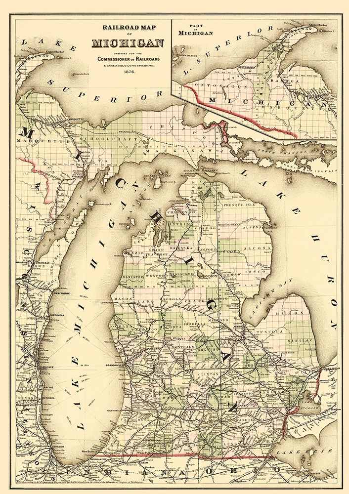Railroad Map - Gray 1876 art print by Gray for $57.95 CAD