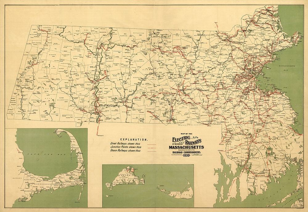 Massachusetts Railroads - Walker 1899 art print by Walker for $57.95 CAD