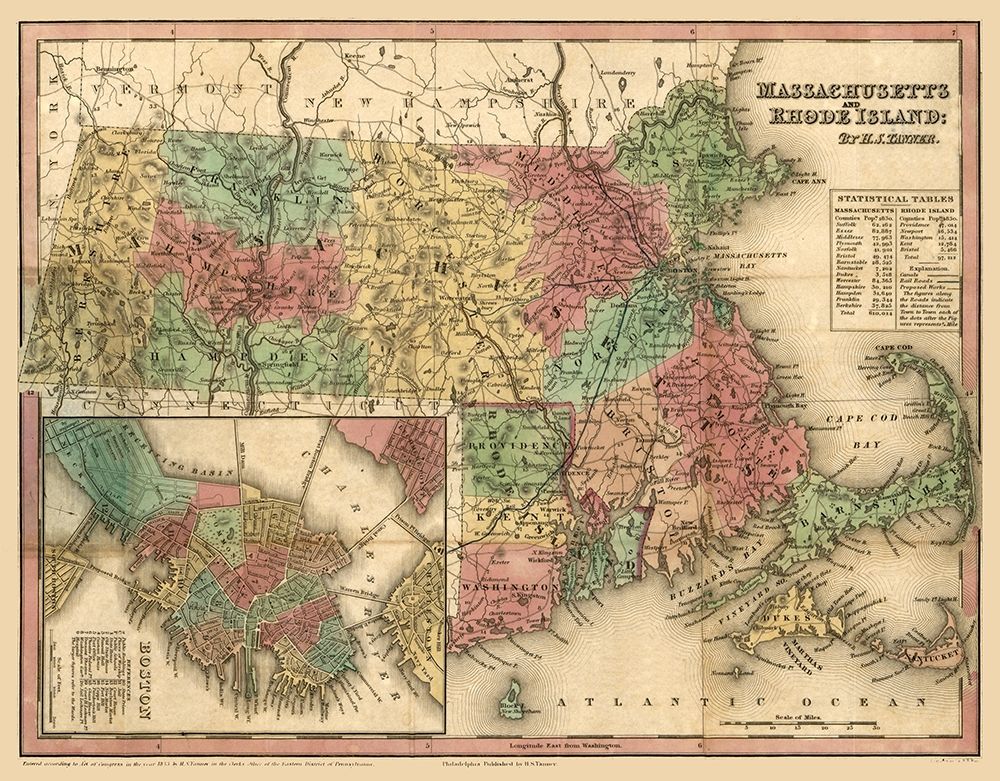 Massachusetts Rhode Island - Tanner 1833 art print by Tanner for $57.95 CAD