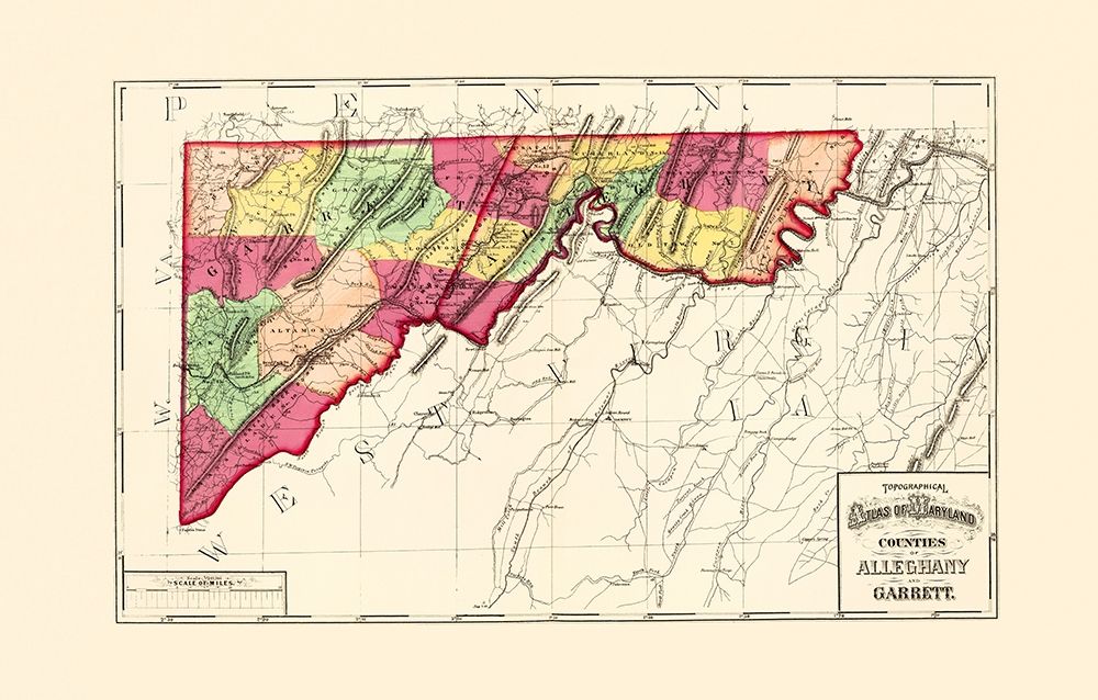 Alleghany  Garret Maryland - Martenet 1873 art print by Martenet for $57.95 CAD