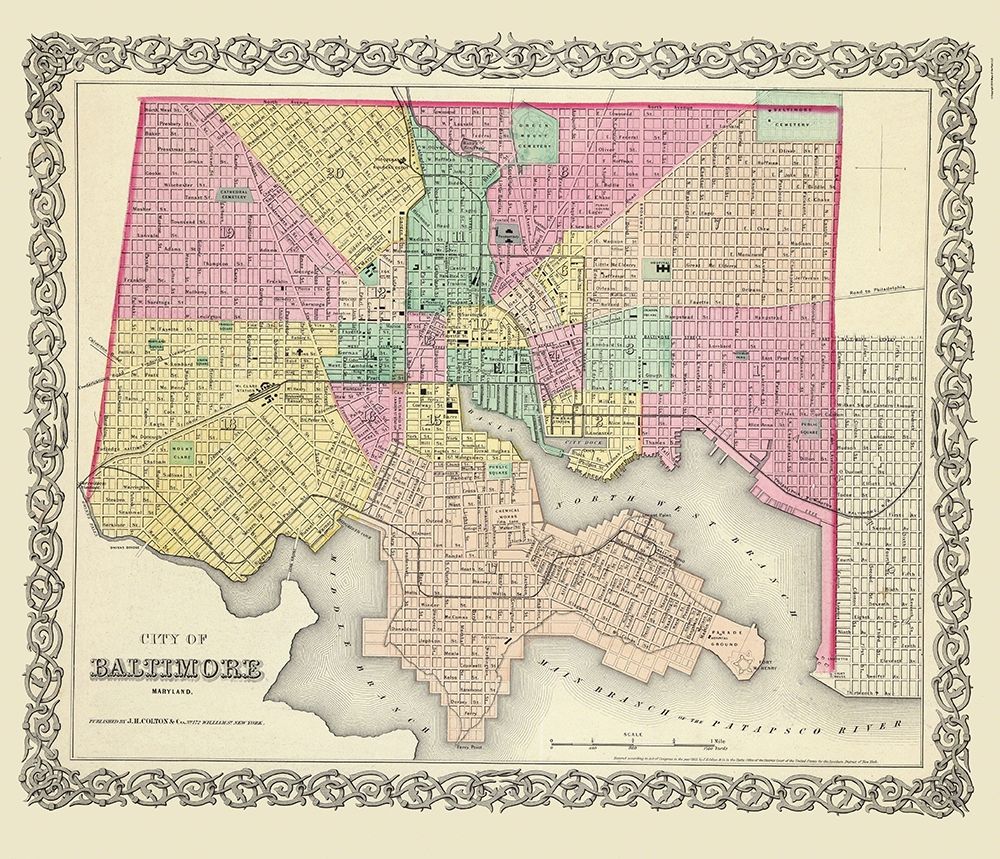 Baltimore Maryland - Colton 1856 art print by Colton for $57.95 CAD