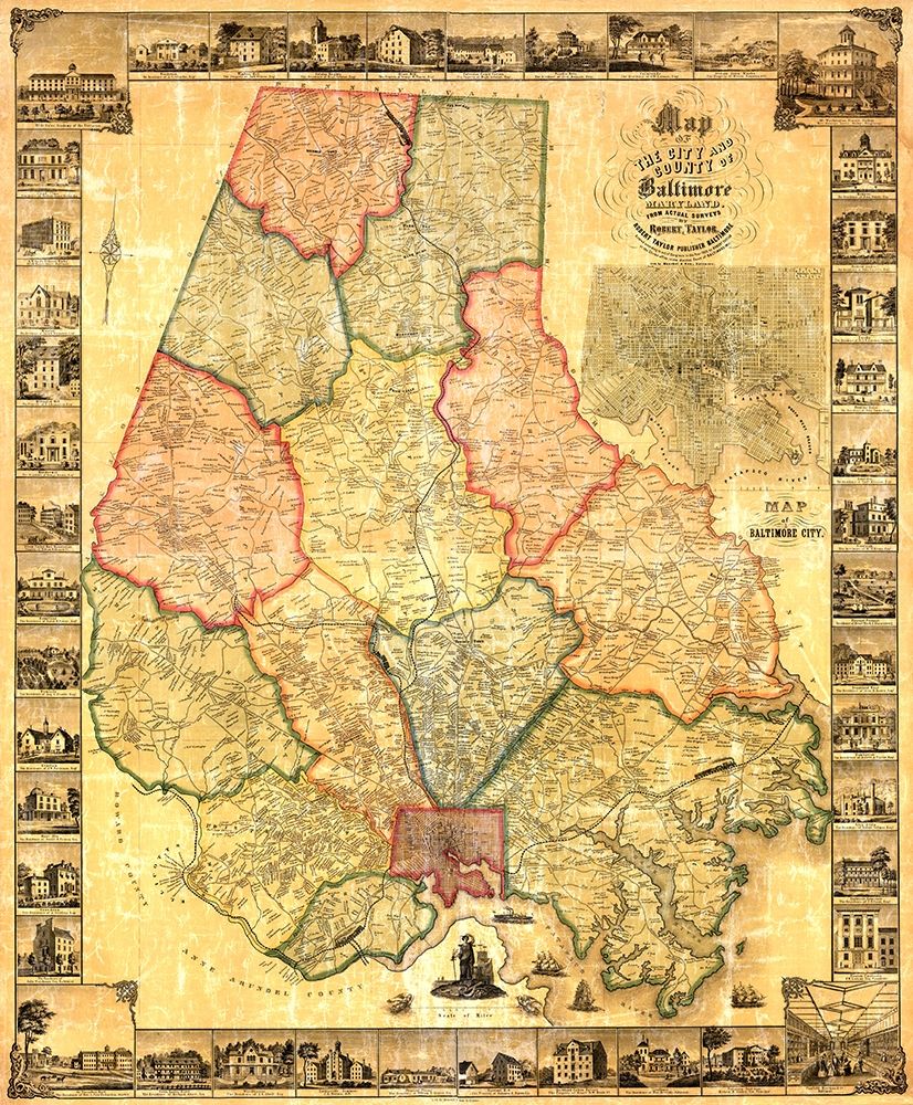 Baltimore Maryland Landowner - Taylor 1857 art print by Taylor for $57.95 CAD