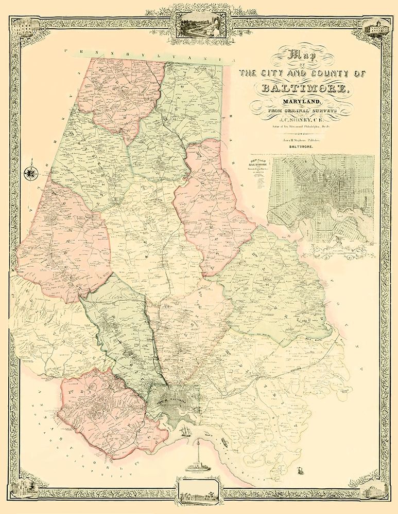Baltimore Maryland - Sidney 1850 art print by Sidney for $57.95 CAD