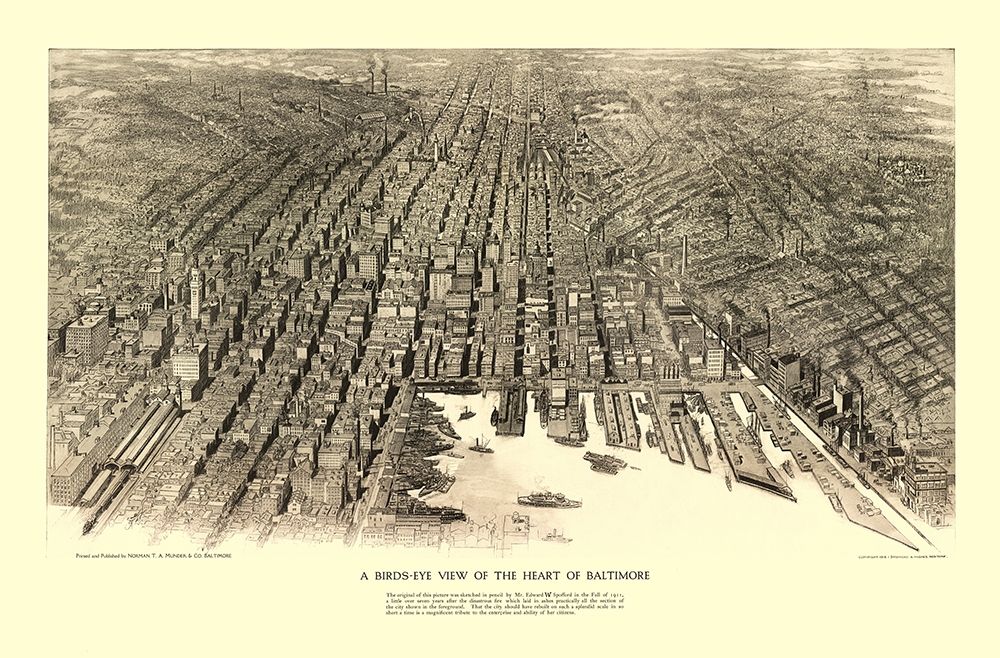 Baltimore Maryland - Munder 1912 art print by Munder for $57.95 CAD