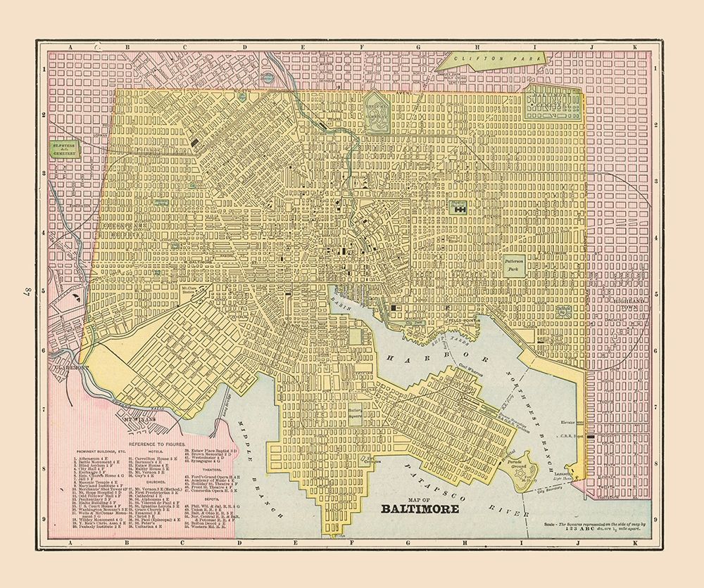 Baltimore  Maryland - Cram 1892 art print by Cram for $57.95 CAD
