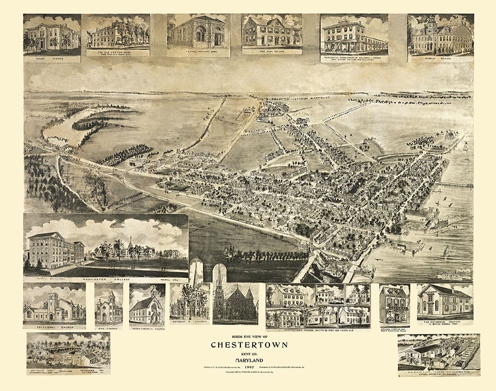 Chestertown Maryland - Fowler 1907 art print by Fowler for $57.95 CAD