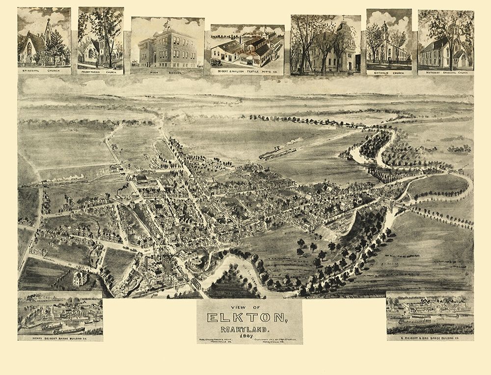 Elkton Maryland - Fowler 1907 art print by Fowler for $57.95 CAD