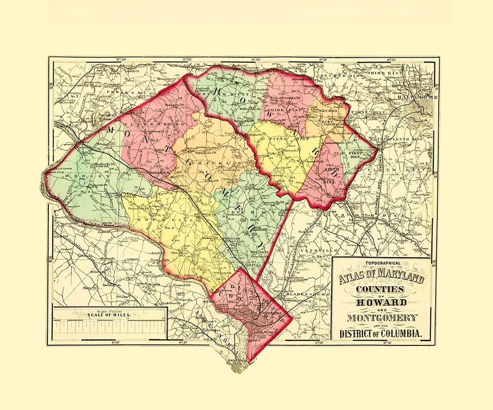 Howard Montgomery Counties Maryland - Gray 1873 art print by Gray for $57.95 CAD