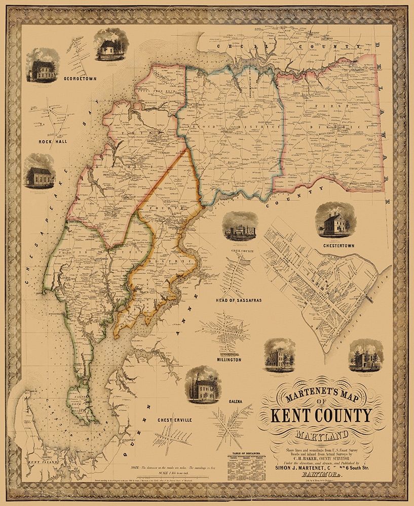 Kent Maryland Landowner - Martenet 1860 art print by Martenet for $57.95 CAD