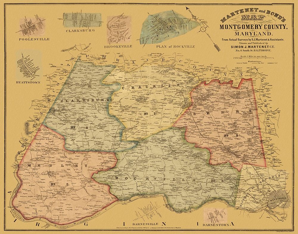 Montgomery Maryland Landowner - Martenet 1865 art print by Martenet for $57.95 CAD