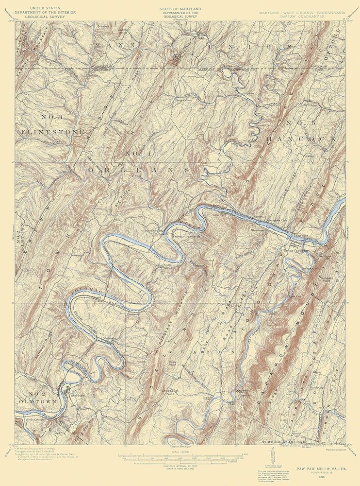 Paw Paw Maryland West Virginia Pennsylvania Quad art print by USGS for $57.95 CAD