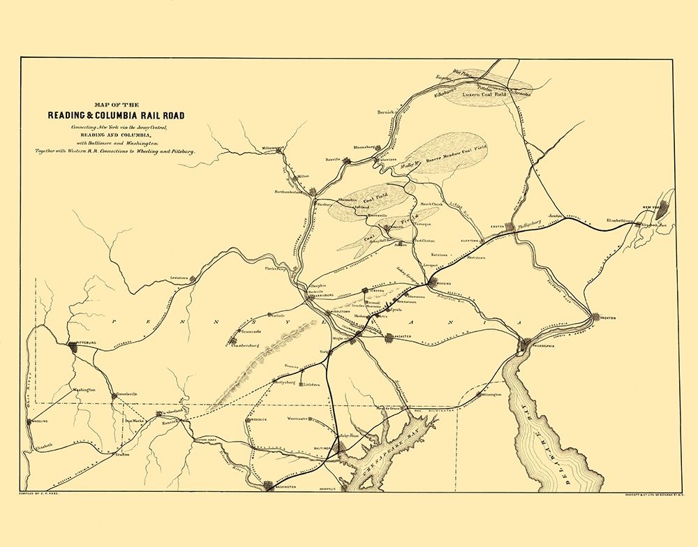 Reading and Columbia Railroad - Endicott 1850 art print by Endicott for $57.95 CAD