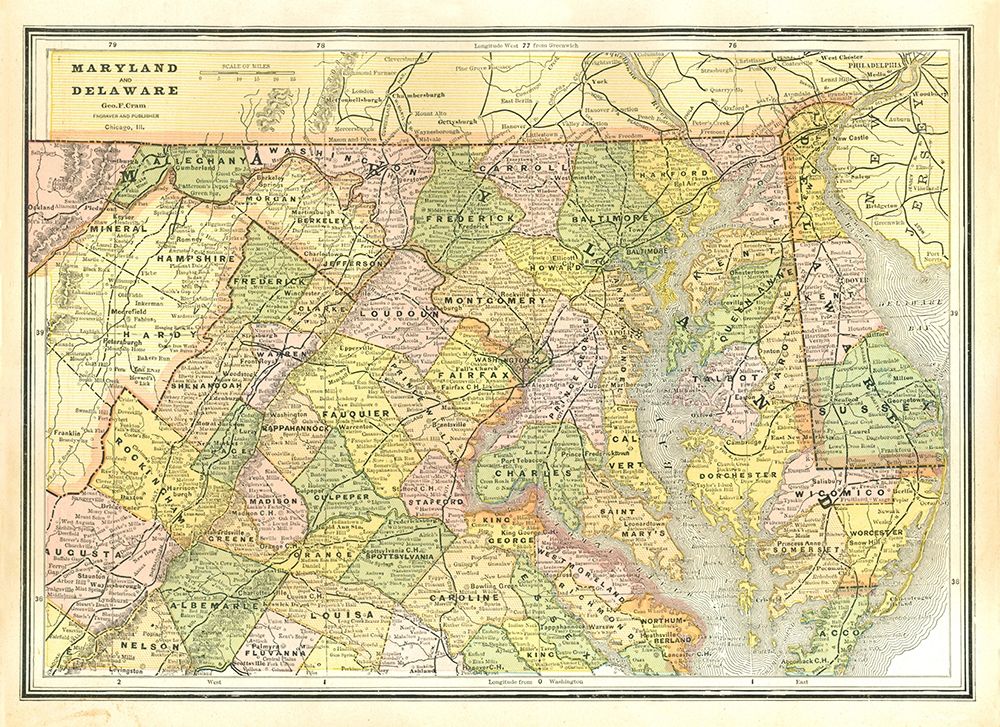 Maryland, Delaware - Cram 1886 art print by Cram for $57.95 CAD