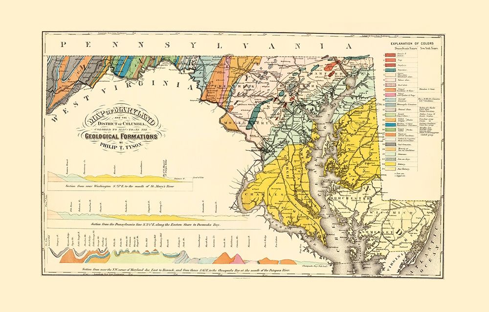 Maryland Maryland Geological - Tyson 1873 art print by Tyson for $57.95 CAD