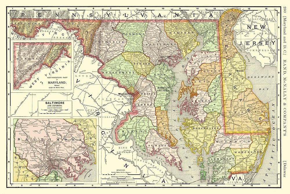 Maryland, Delaware - Rand McNally 1893 art print by Rand McNally for $57.95 CAD