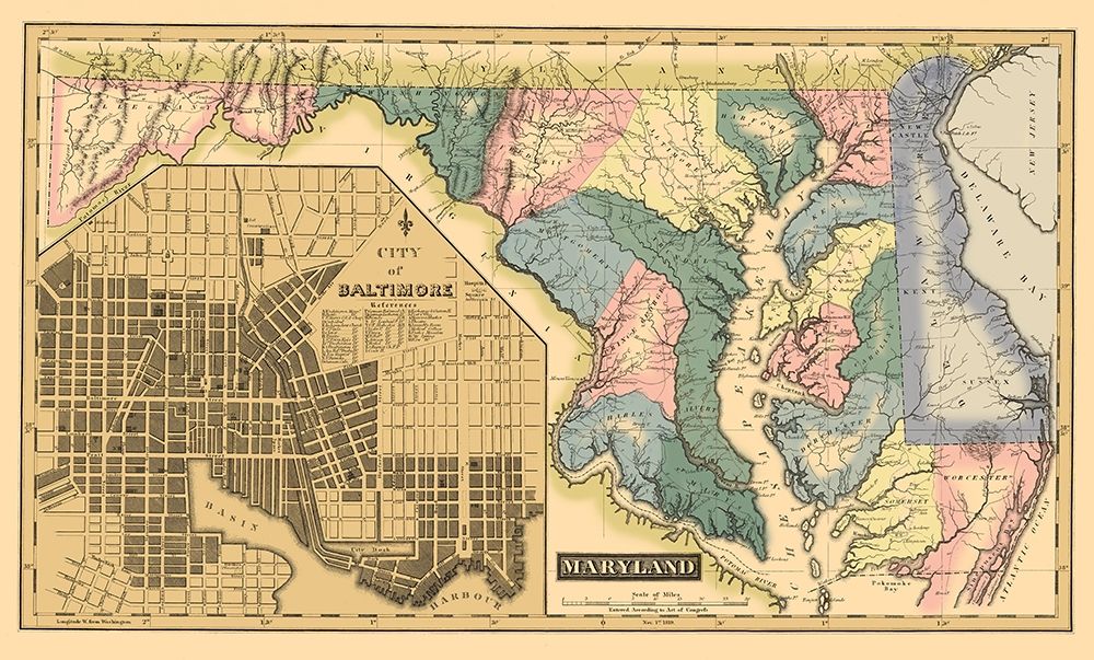 Maryland, Delaware - Lucas 1823 art print by Lucas for $57.95 CAD