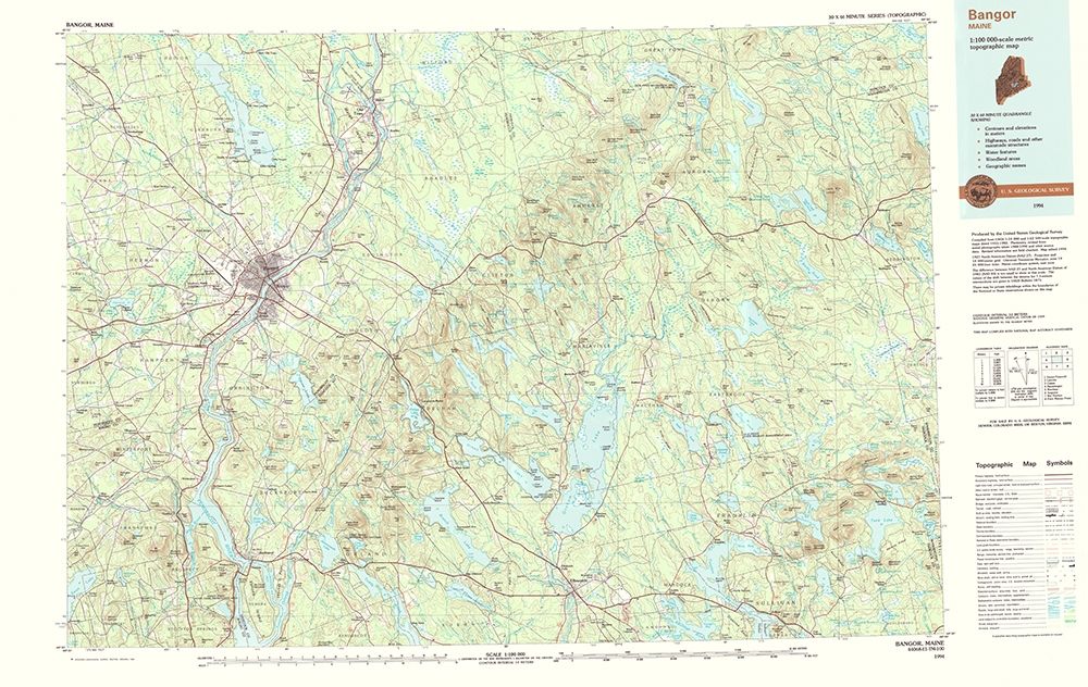 Bangor Maine Quad - USGS 1994 art print by USGS for $57.95 CAD