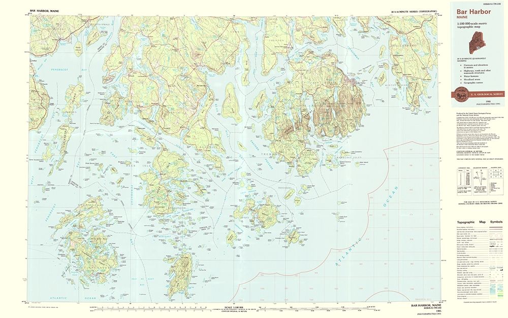 Bar Harbor Maine Quad - USGS 1985 art print by USGS for $57.95 CAD