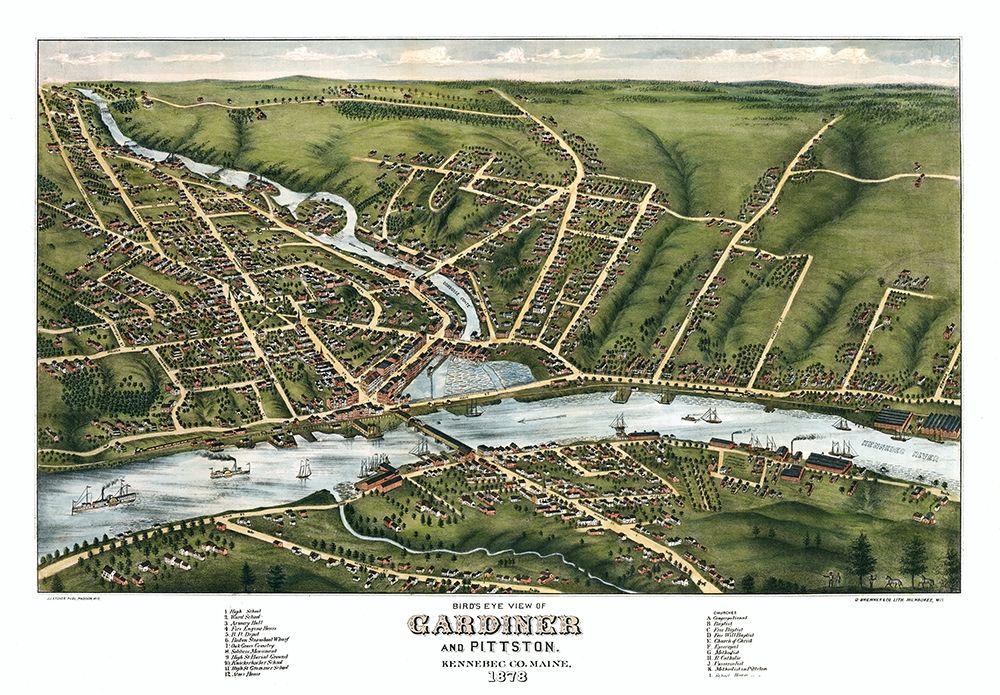 Gardiner Maine - Stoner 1878 art print by Stoner for $57.95 CAD