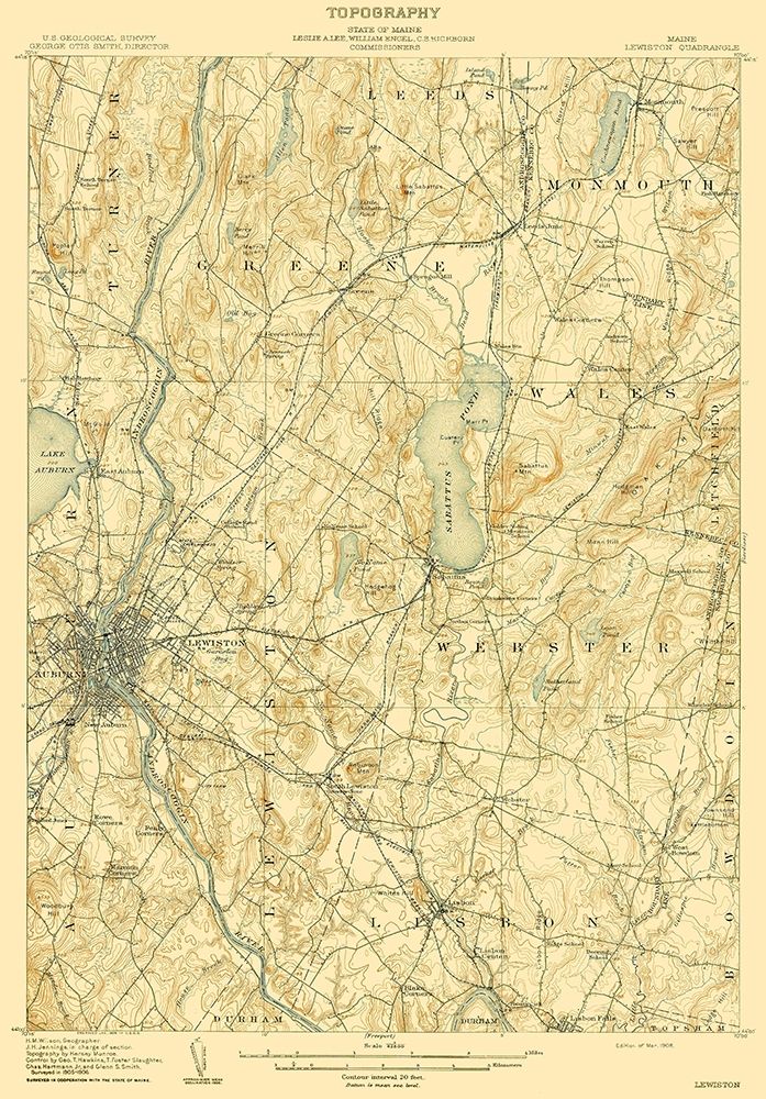 Lewiston Maine Quad - USGS 1908 art print by USGS for $57.95 CAD