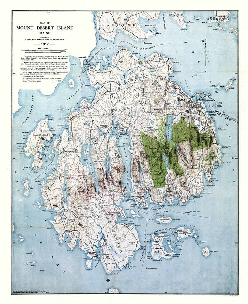 Mount Desert Island Maine - Bates 1917 art print by Bates for $57.95 CAD
