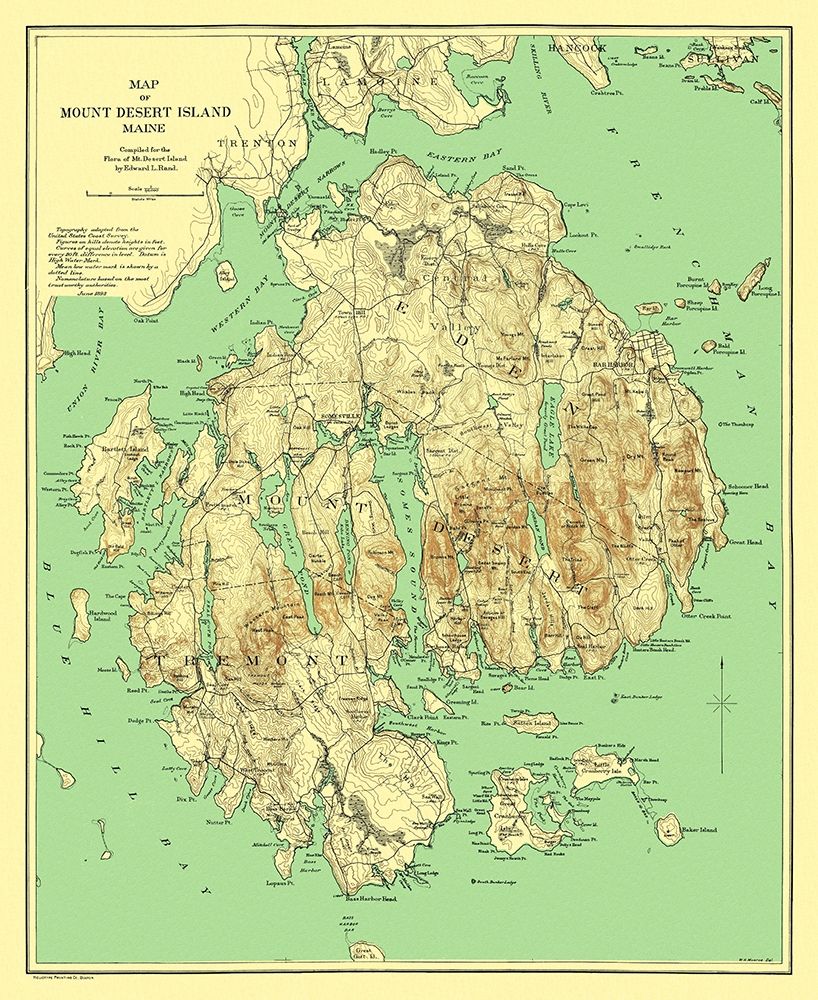 Mount Desert Island Maine - Rand McNally 1893 art print by Rand McNally for $57.95 CAD