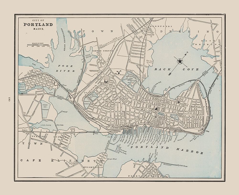 Portland  Maine - Cram 1892 art print by Cram for $57.95 CAD