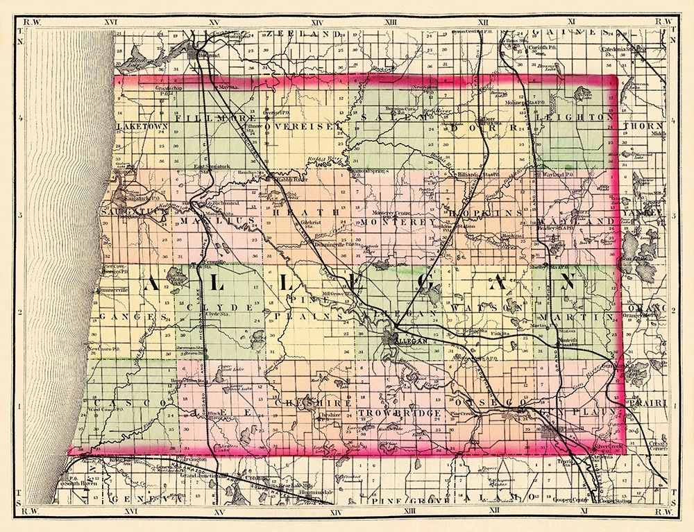 Allegan Michigan - Walling 1873 art print by Walling for $57.95 CAD