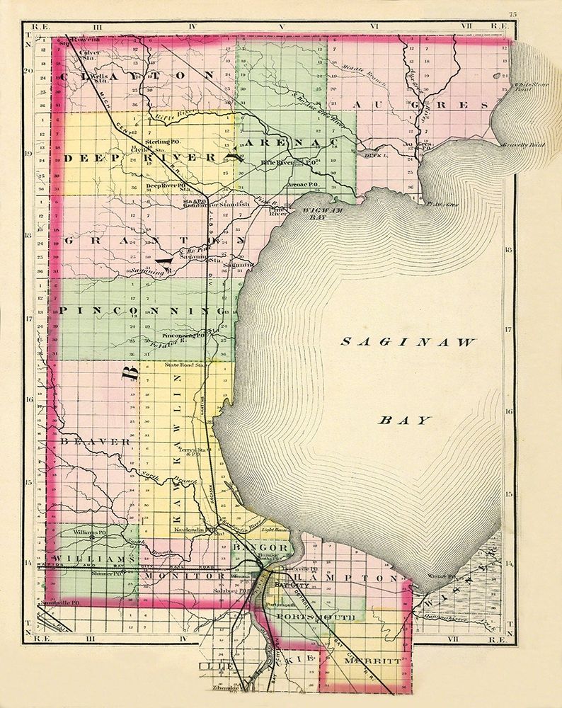 Bay Michigan - Walling 1873 art print by Walling for $57.95 CAD