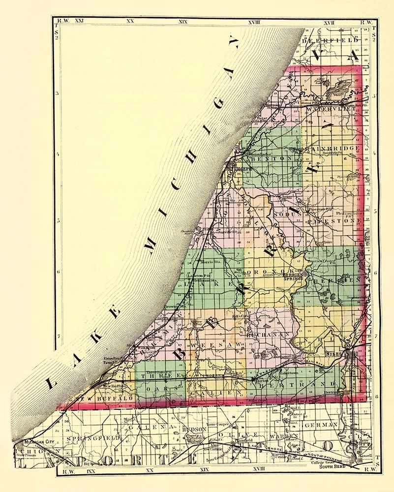 Berrien Michigan - Walling 1873 art print by Walling for $57.95 CAD