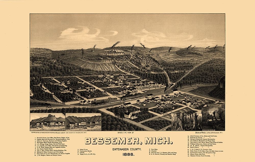 Bessemer Michigan - Beck 1886 art print by Beck for $57.95 CAD