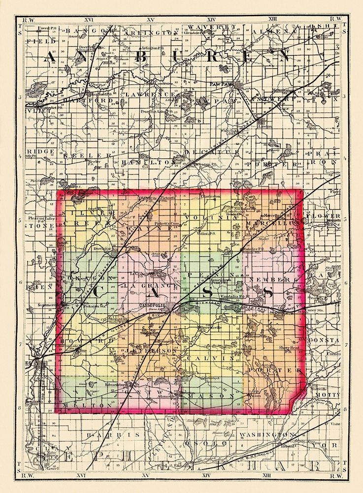 Cass Michigan - Walling 1873 art print by Walling for $57.95 CAD