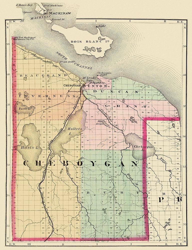 Cheboygan Michigan - Walling 1873 art print by Walling for $57.95 CAD