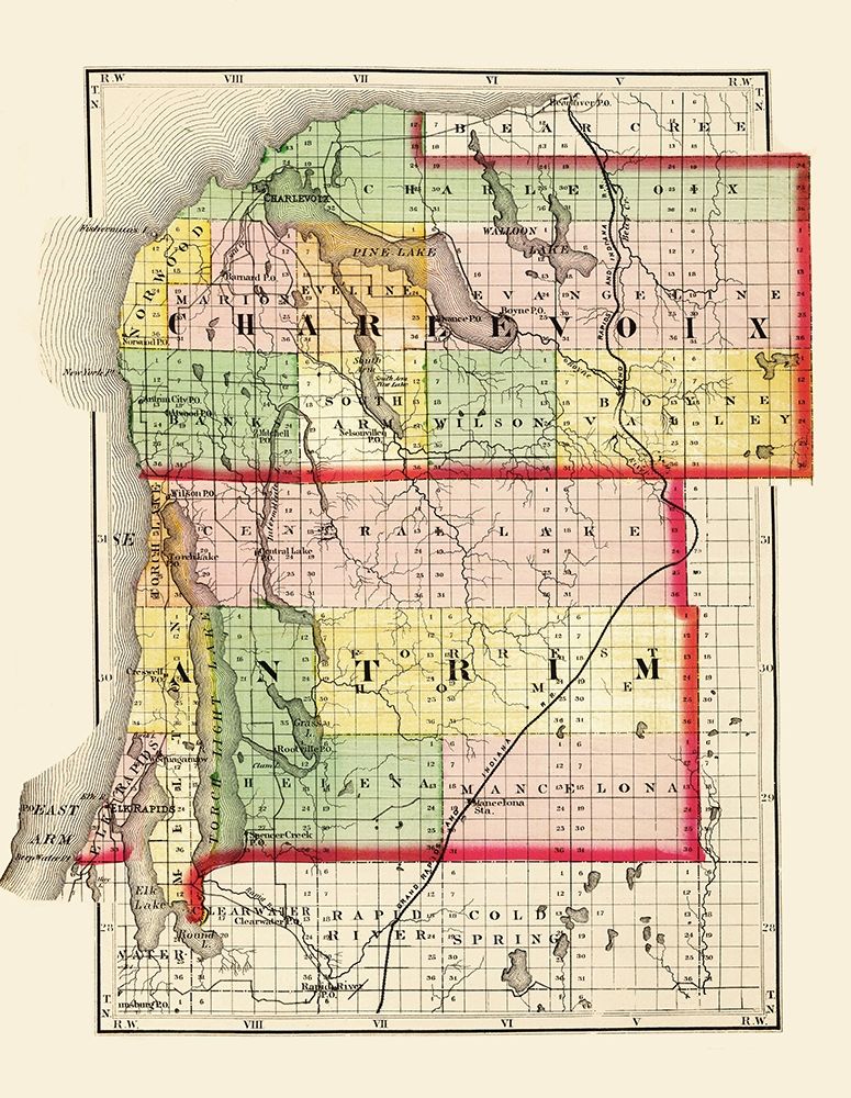 Charlevoix  Antrim Michigan - Walling 1873 art print by Walling for $57.95 CAD