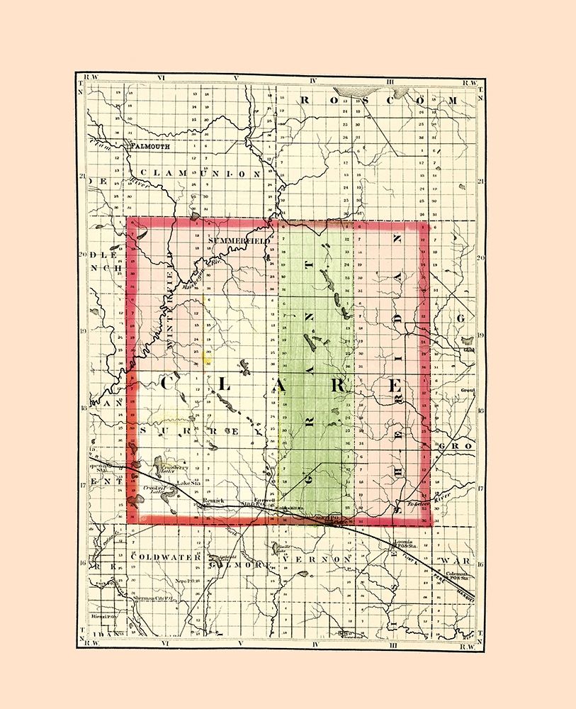 Clare Michigan - Walling 1873 art print by Walling for $57.95 CAD