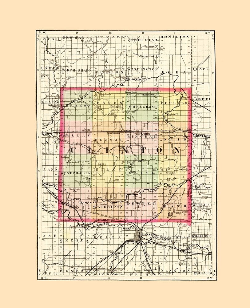 Clinton Michigan - Walling 1873 art print by Walling for $57.95 CAD