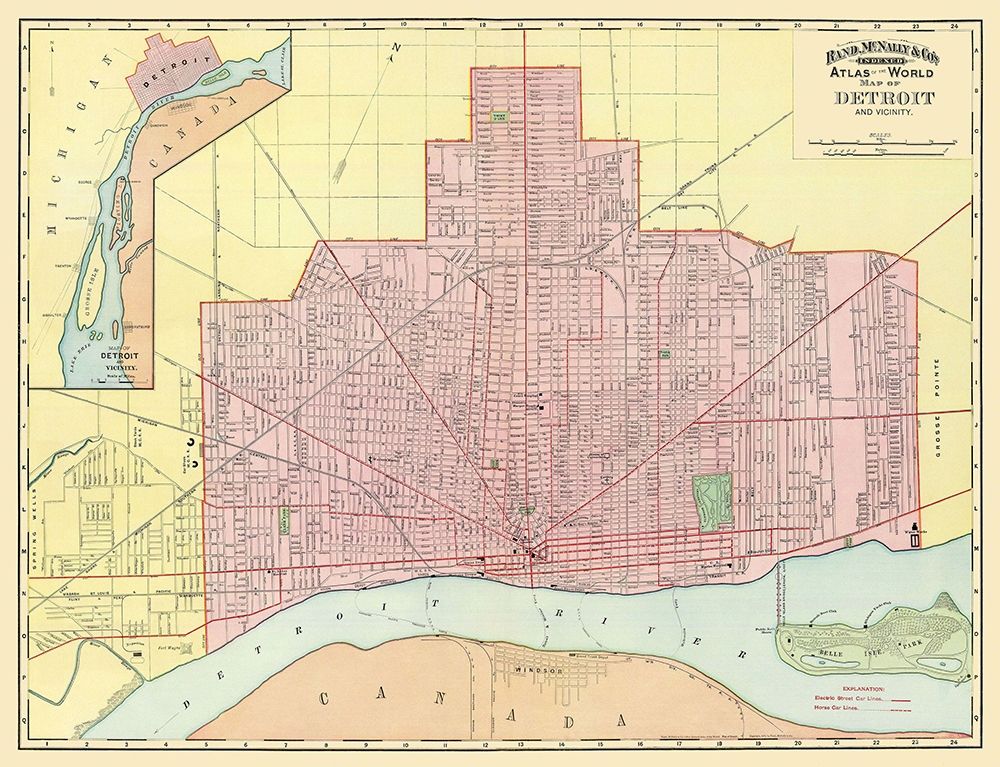 Detroit Michigan - Rand McNally 1897 art print by Rand McNally for $57.95 CAD